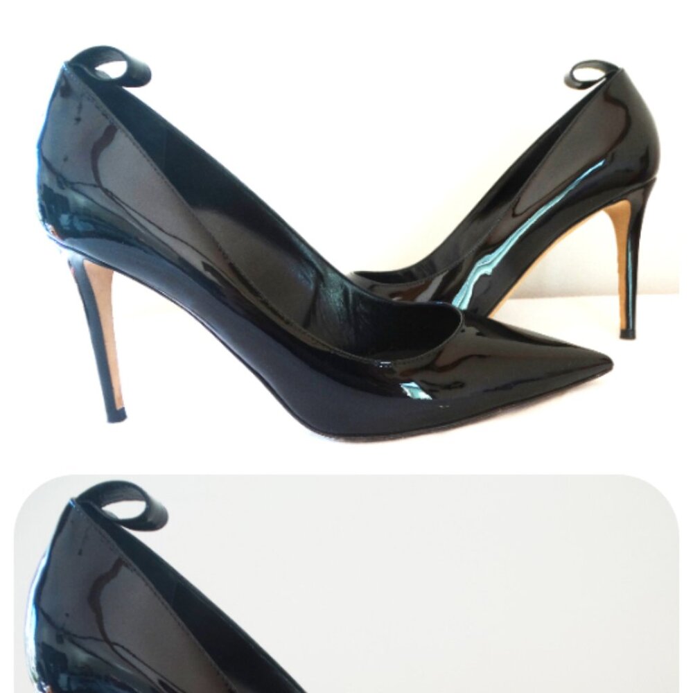 Tamara MELLON Pumps Black Glossy Leather 4" Heels EU 39.5 US 9 Italy, Pointy
